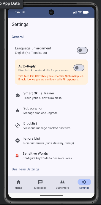 Auto-reply control in settings
